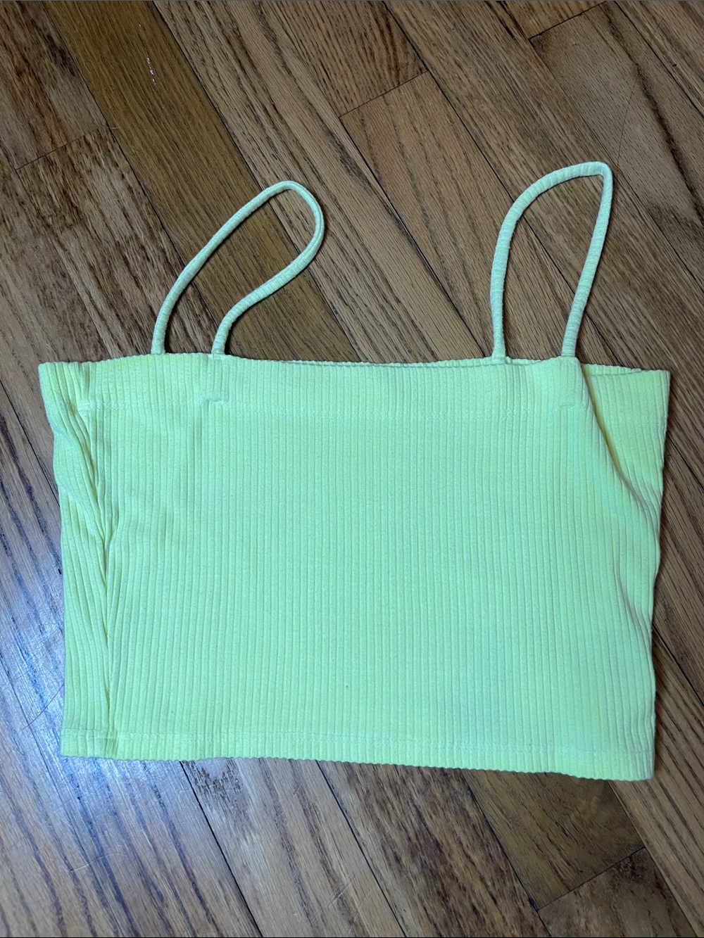 Emma & Sam Light Yellow Ribbed Spaghetti Strap Crop Tank